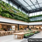 스웨덴의 대표적인 쇼핑몰 - A modern Scandinavian shopping mall interior bathed in natural light, featuring sustainable material...