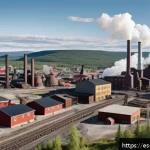 스웨덴의 산업 혁명 - A detailed industrial cityscape in early 20th century Sweden, showcasing the rapid growth of mining ...