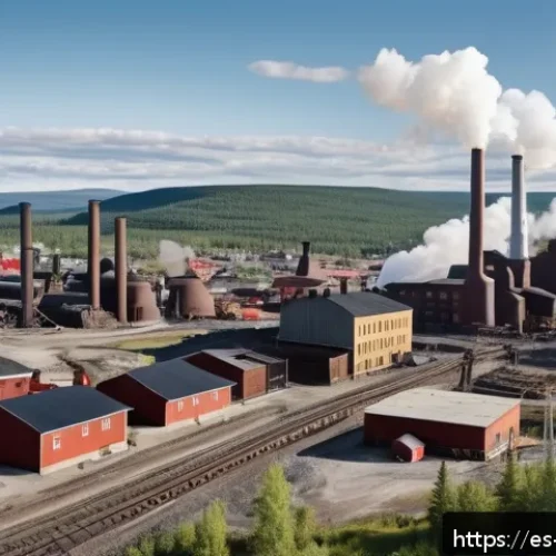 스웨덴의 산업 혁명 - A detailed industrial cityscape in early 20th century Sweden, showcasing the rapid growth of mining ...
