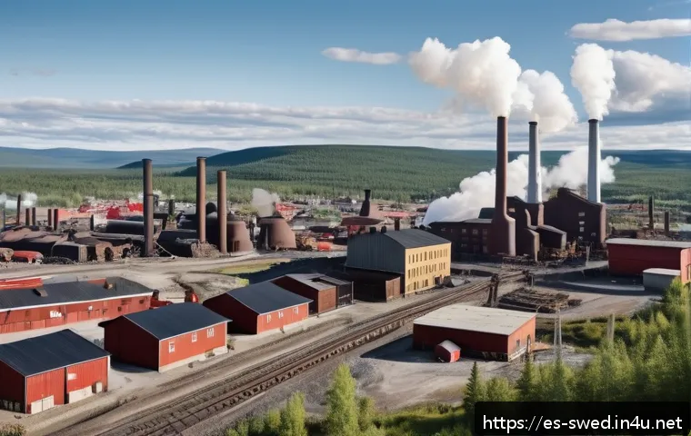 스웨덴의 산업 혁명 - A detailed industrial cityscape in early 20th century Sweden, showcasing the rapid growth of mining ...