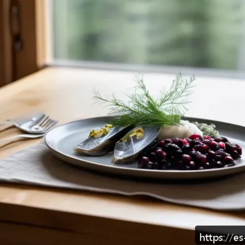 스웨덴의 유명 레스토랑 - A modern Swedish fine dining setting showcasing a minimalist wooden table set near a large window wi...