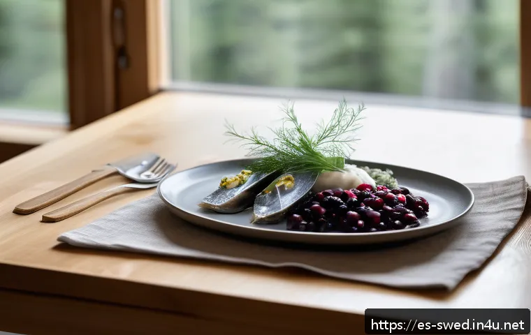 스웨덴의 유명 레스토랑 - A modern Swedish fine dining setting showcasing a minimalist wooden table set near a large window wi...